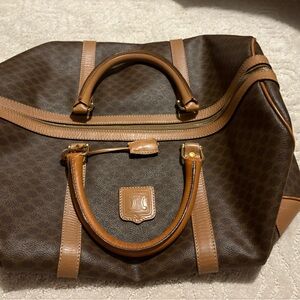 Celine Brown Travel Bag with Brown Macadam Print and Leather Trim